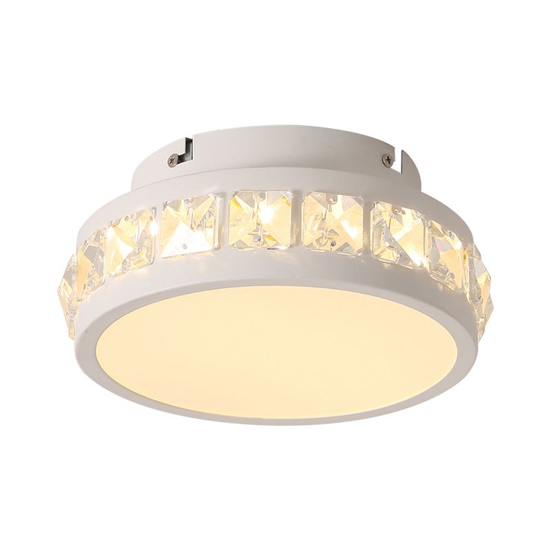 Round Corridor Ceiling Lamp Simple Beveled Crystal Embedded White LED Flush Mounted Light