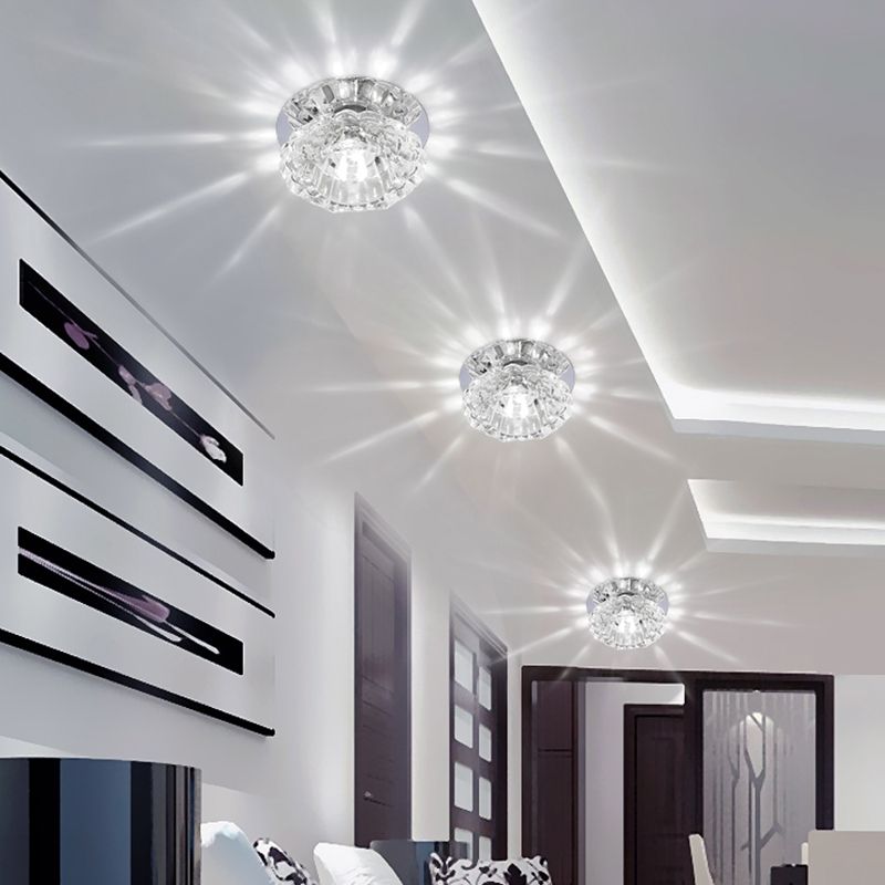 Clear Crystal Floral LED Ceiling Light Minimalist Flush Mount Lighting Fixture for Corridor