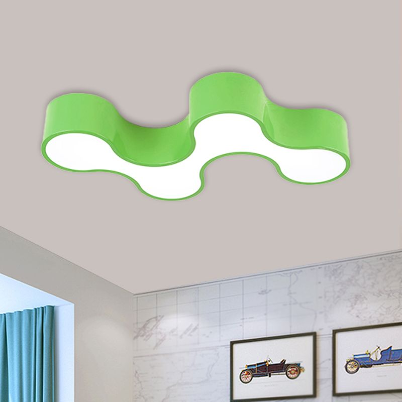 LED Bedroom Flush Mount Lamp Kids Style Blue/Yellow/Green Ceiling Lighting with Earthworm Acrylic Shade