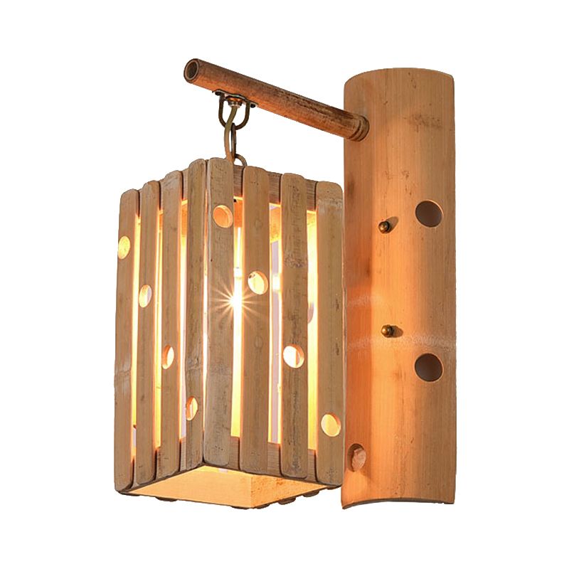 Éclairage mural en bois en bois à la lampe murale rectangulaire Bambou 1 Light avec design percé pour la chambre