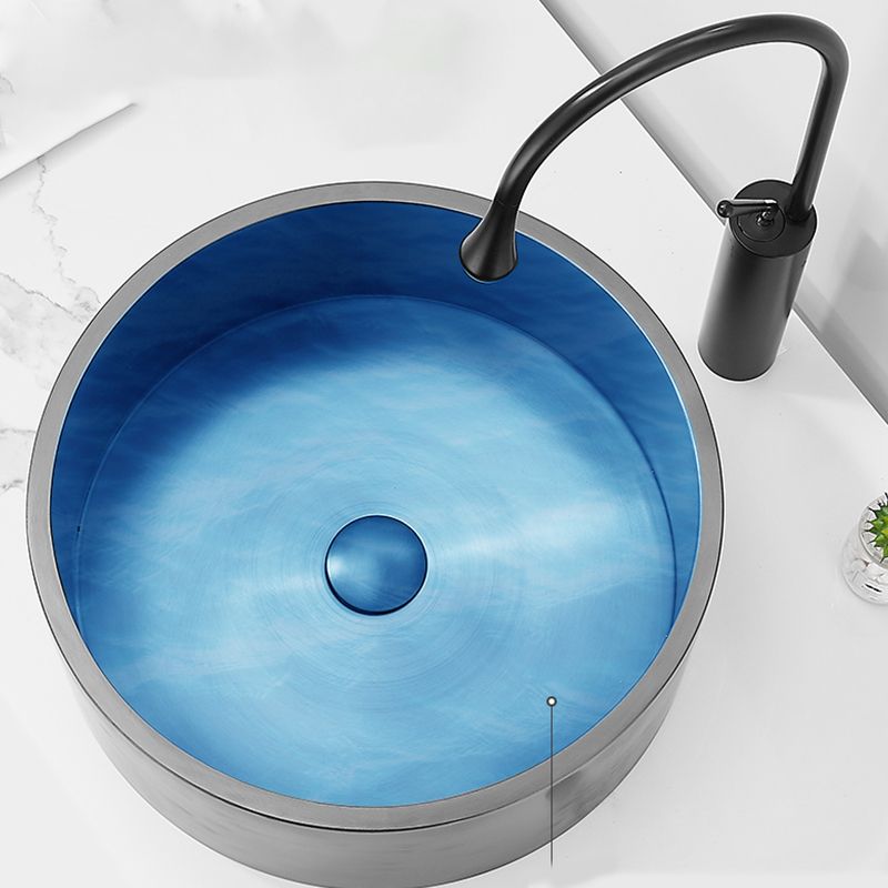 Modern Bathroom Sink Metal Round Vessel Bathroom Sink with Pop-Up Drain