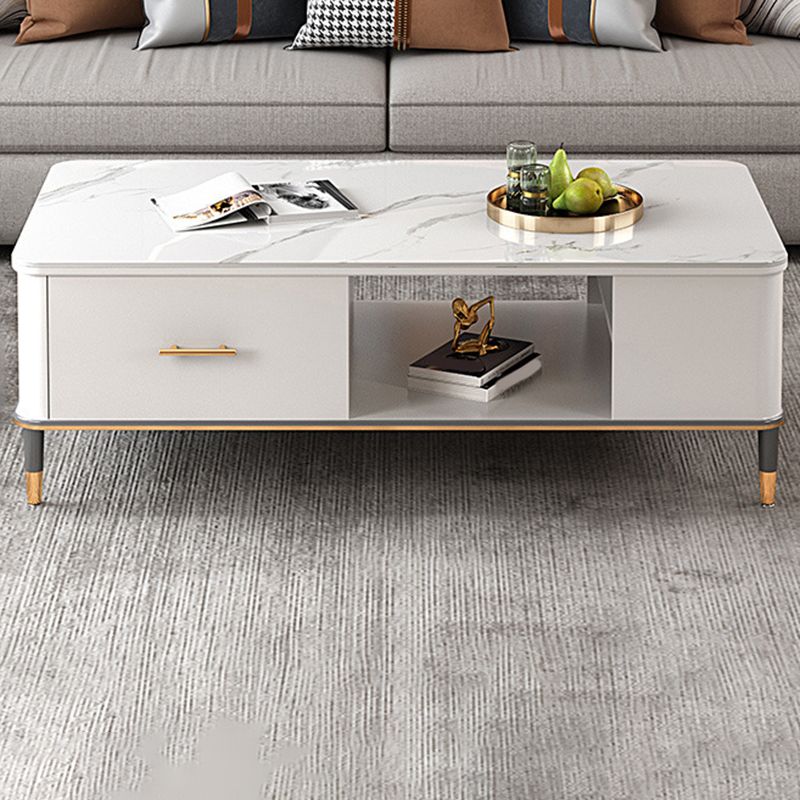 17"H Glam Coffee Table Rectangular Coffee Cocktail Table with Drawer