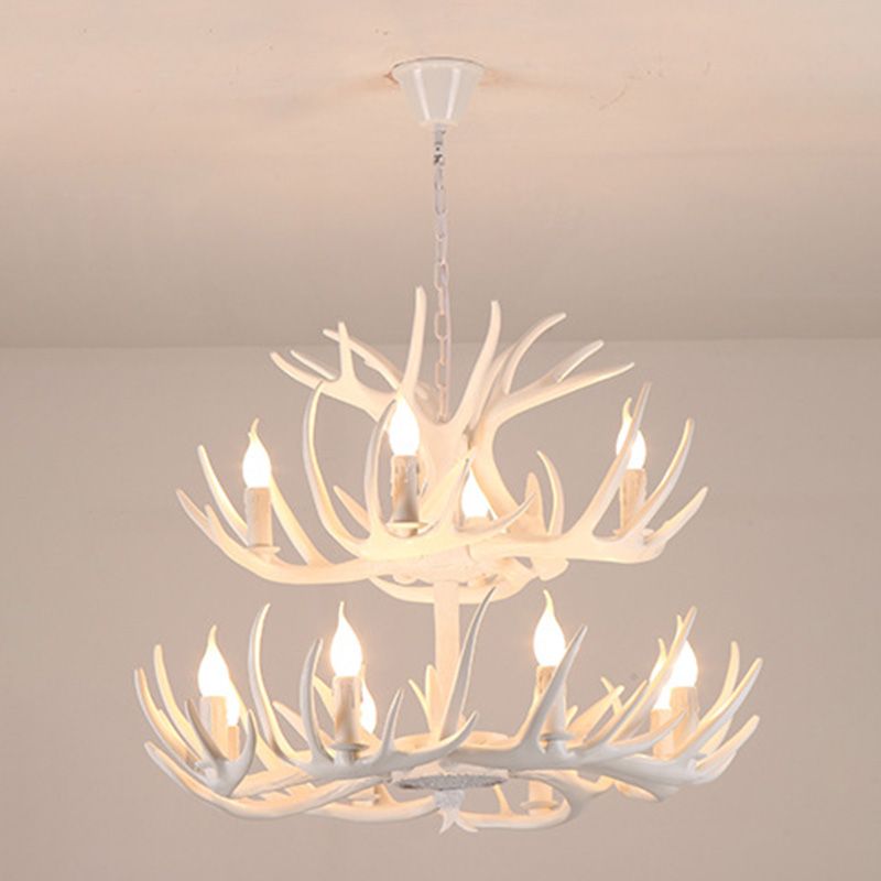 Deer Antler Chandelier Light Fixture Rustic Vintage Plastic Pendant Lighting for Restaurant