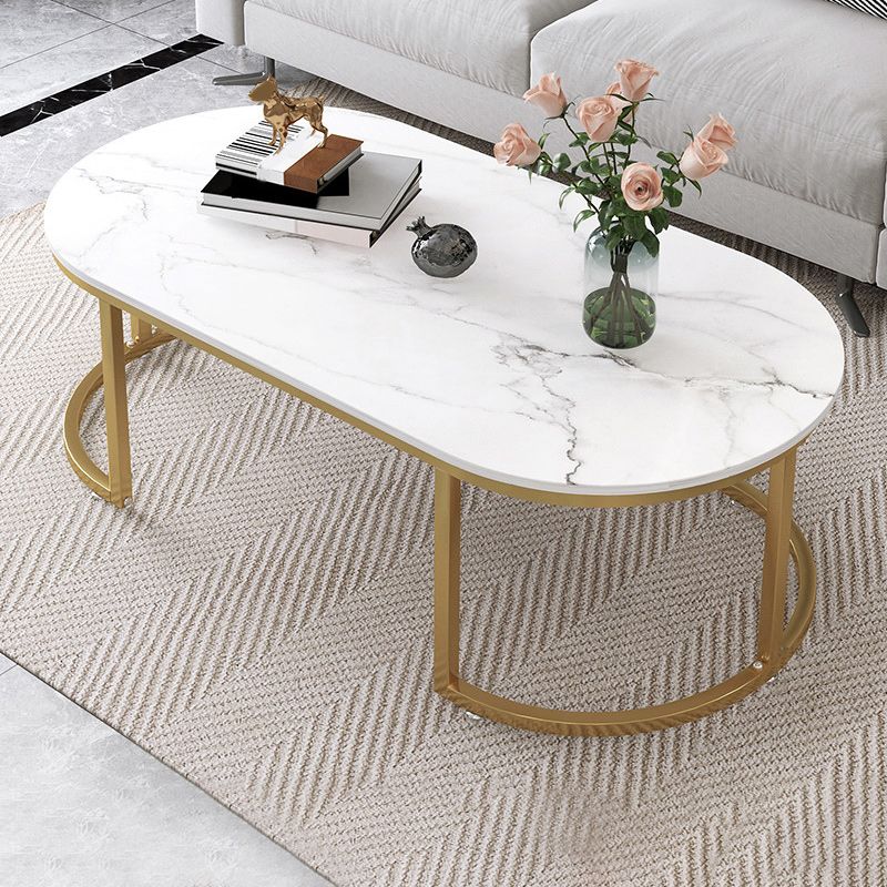 Oval Modern Coffee Table Wood Minimalist Coffee Table for Living Room
