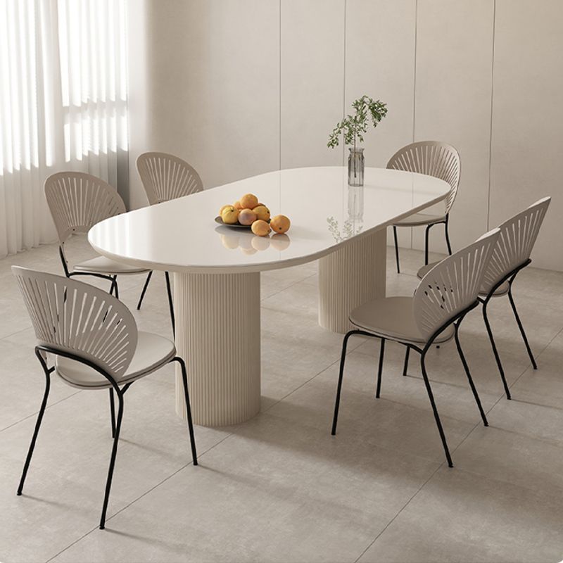 Modern Double Pedestal Dining Table Stone Dinner Table in White