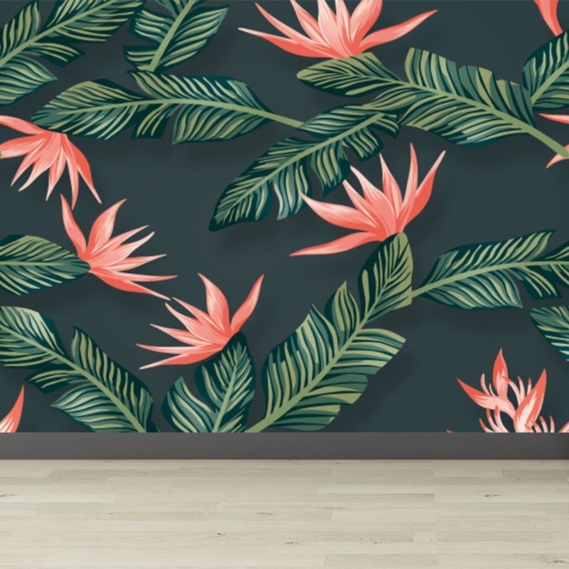 Tropical Flowers and Leaves Mural for Girls Bedroom Personalised Wall Decor in Green