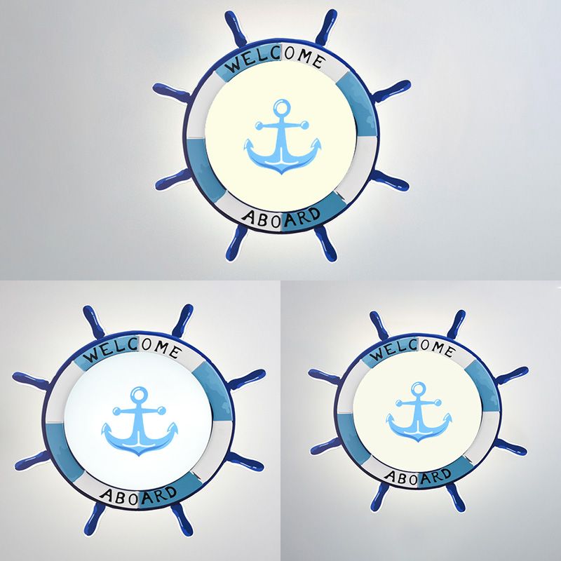 Plafonnier de chambre d'enfant, luminaire de Style méditerranéen, créatif, bateau de Pirate, gouvernail, chambre de garçon, lampe de chambre à coucher de dessin animé