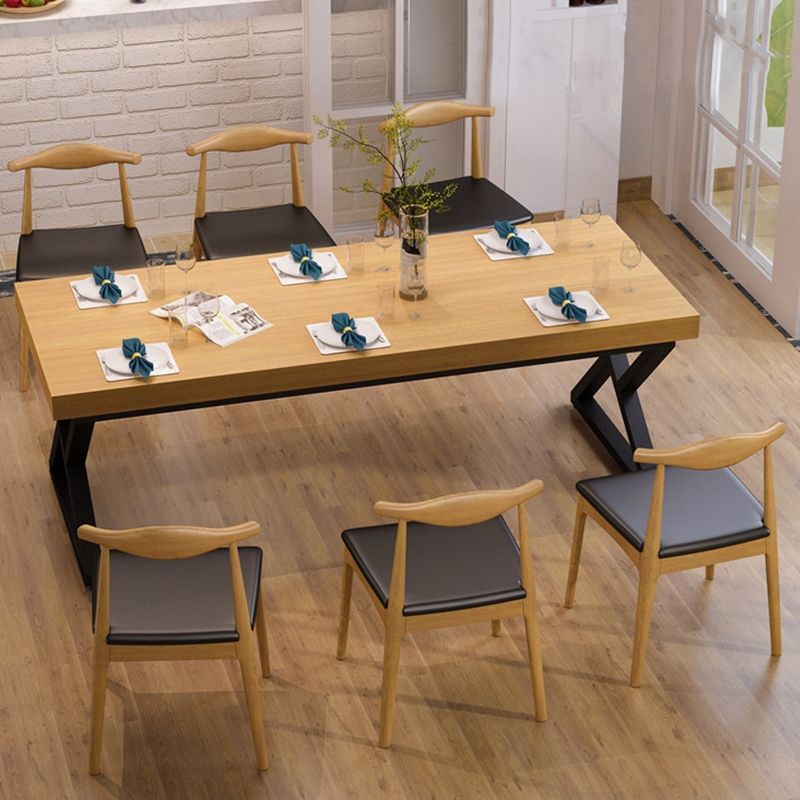 Industrial Double Pedestal Dining Table Set 1/2/7 Pieces Solid Wood Dinette Set