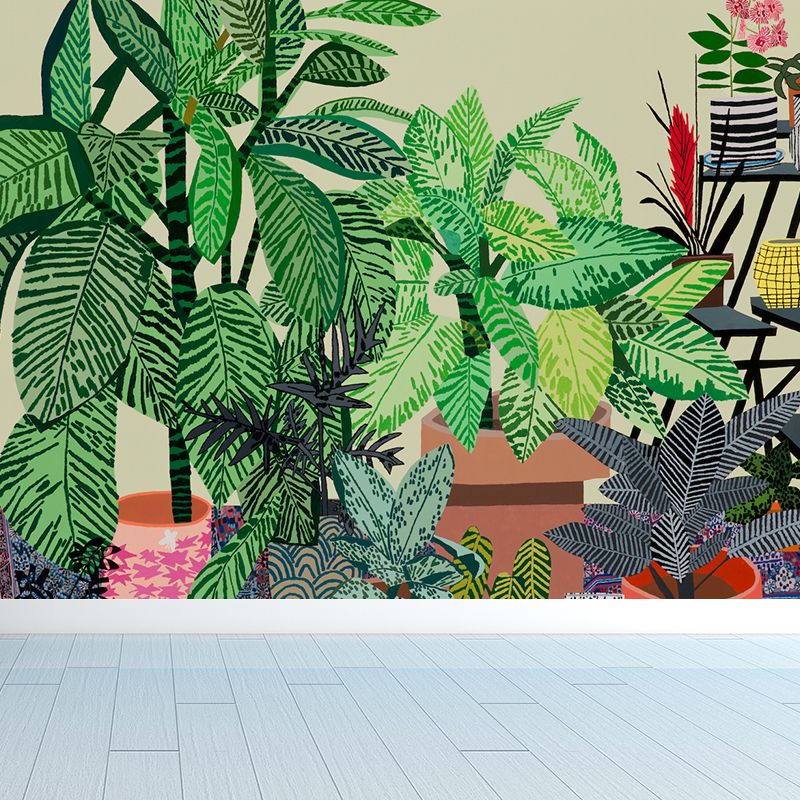 Potted Plant Wall Mural Contemporary Washable Living Room Wall Covering, Personalize