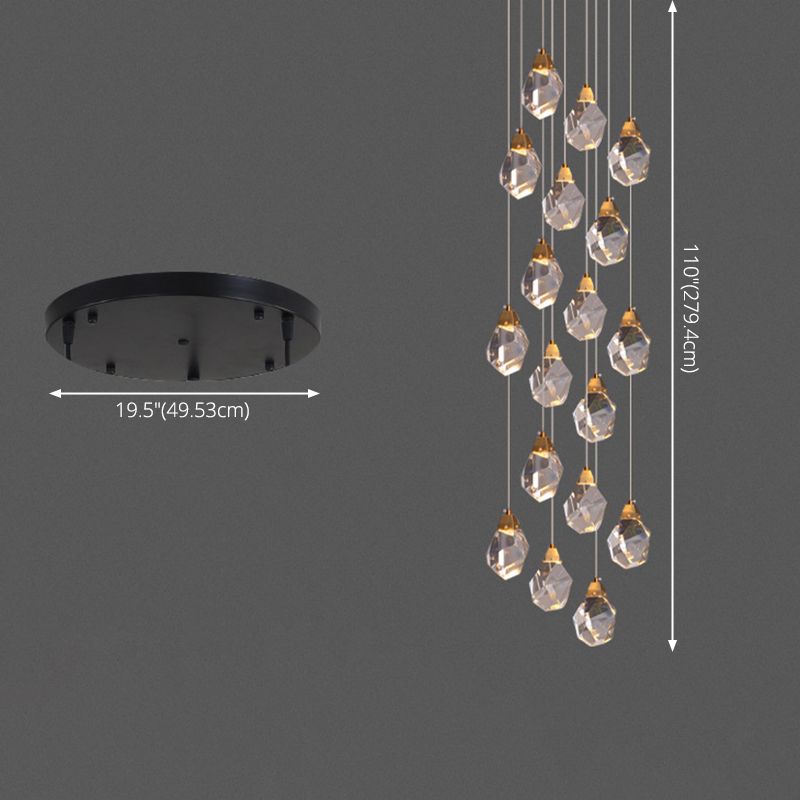 Geometric Hanging Light Fixtures Post-Modern K9 Crystal Ceiling Pendant for Stairwell
