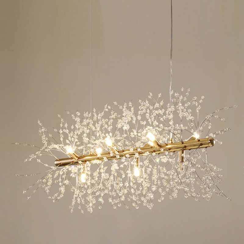 Modern Metal Ceiling Light Glowworm Shape Island Light with Crystal Shade for Living Room
