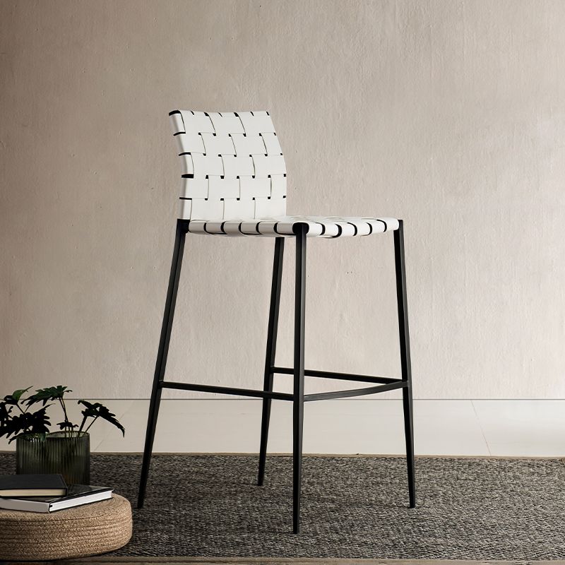 Faux Leather Bar Stools Low Back Dining Stools with Metal Base