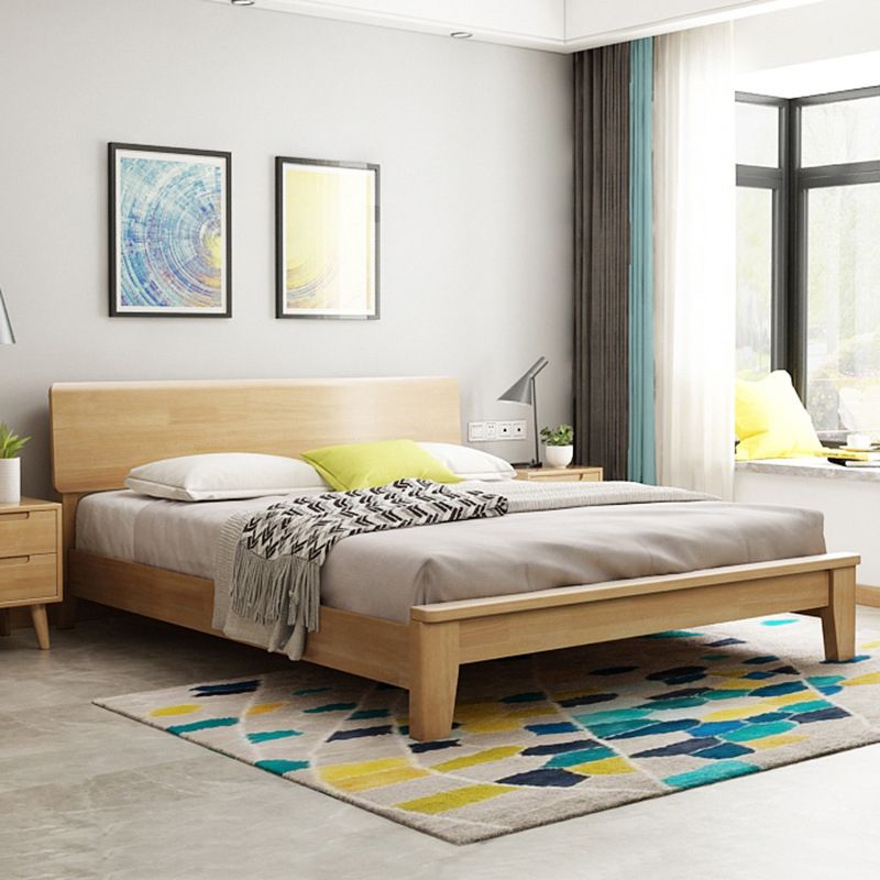 Scandinavian Penal Bed with Rectang Penal Headboard and Wooden Legs