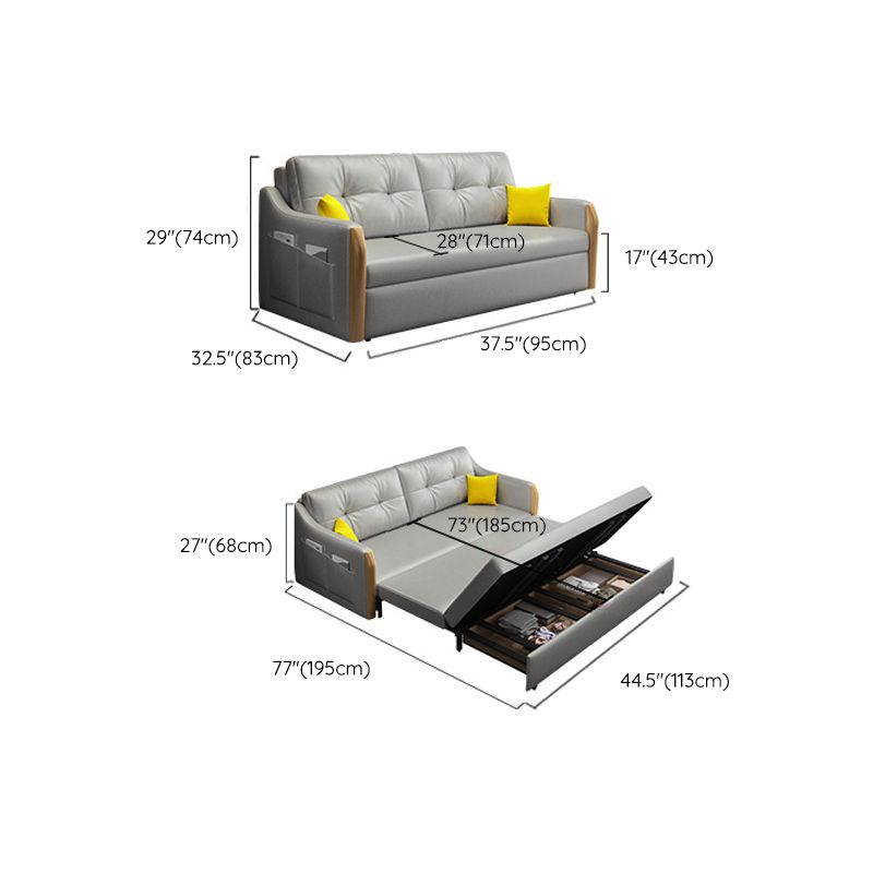 Scandinavian Faux Leather Sloped Arm Sofa Tufted Back Sofa in Gray