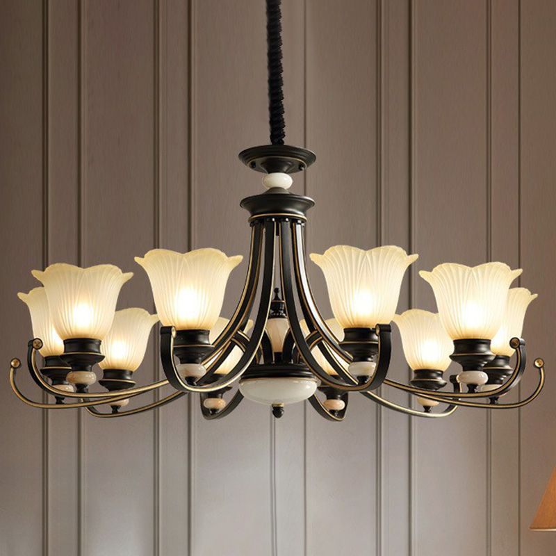 Blumenförmige gefrorene Glas Kronleuchter Beleuchtung Klassiker Esszimmer Anhänger Licht in Schwarz
