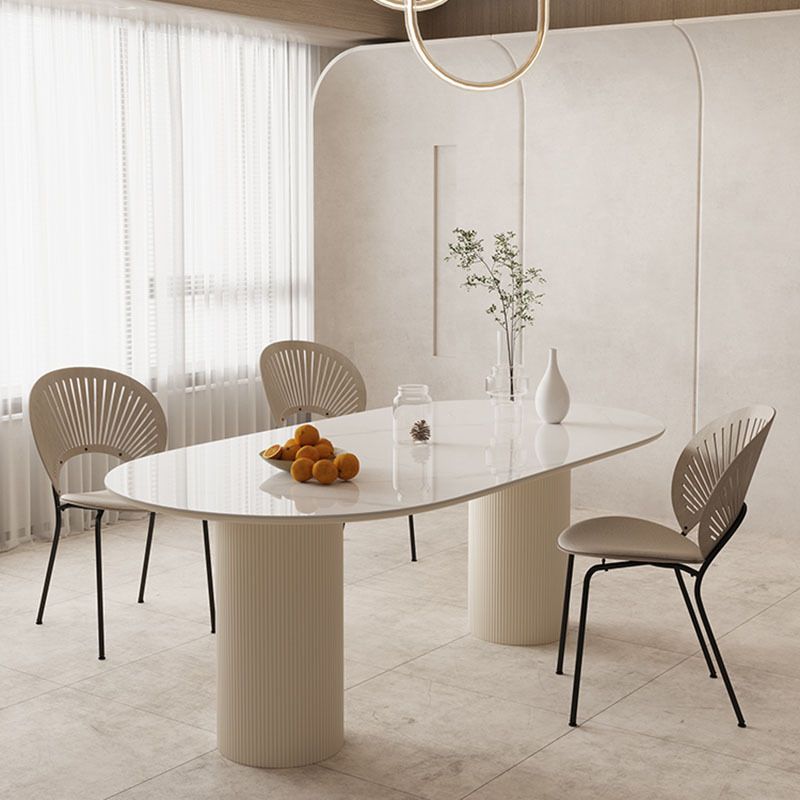 Modern Double Pedestal Dining Table Stone Dinner Table in White