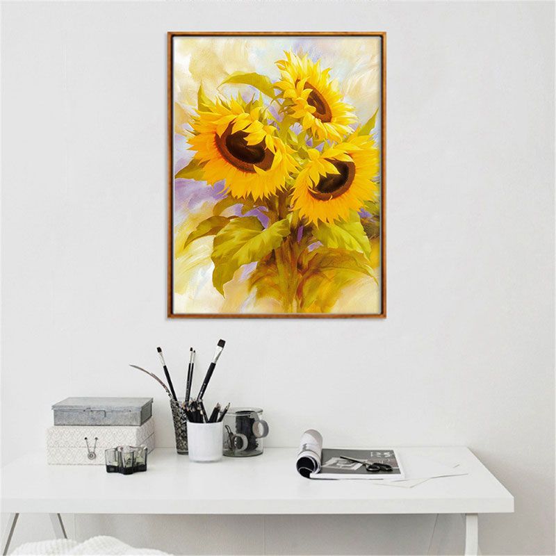 Yellow French Country Wall Art Print Sunflower Bouquet Painting for Drawing Room