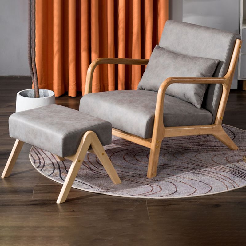 31"L x 29.5"W x 14"H Arm Chair Solid Wood Upholstered Accent Chair in Gray/ Blue/ Beige