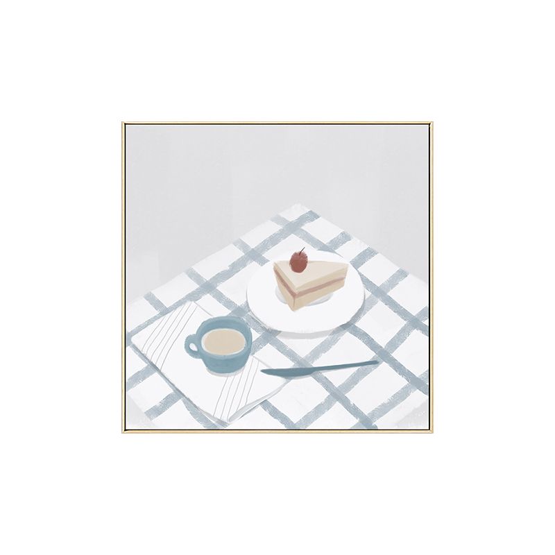 Blue Cake and Drink Wall Decor Foods Nordic Stylish Textured Canvas Wall Art for Playroom