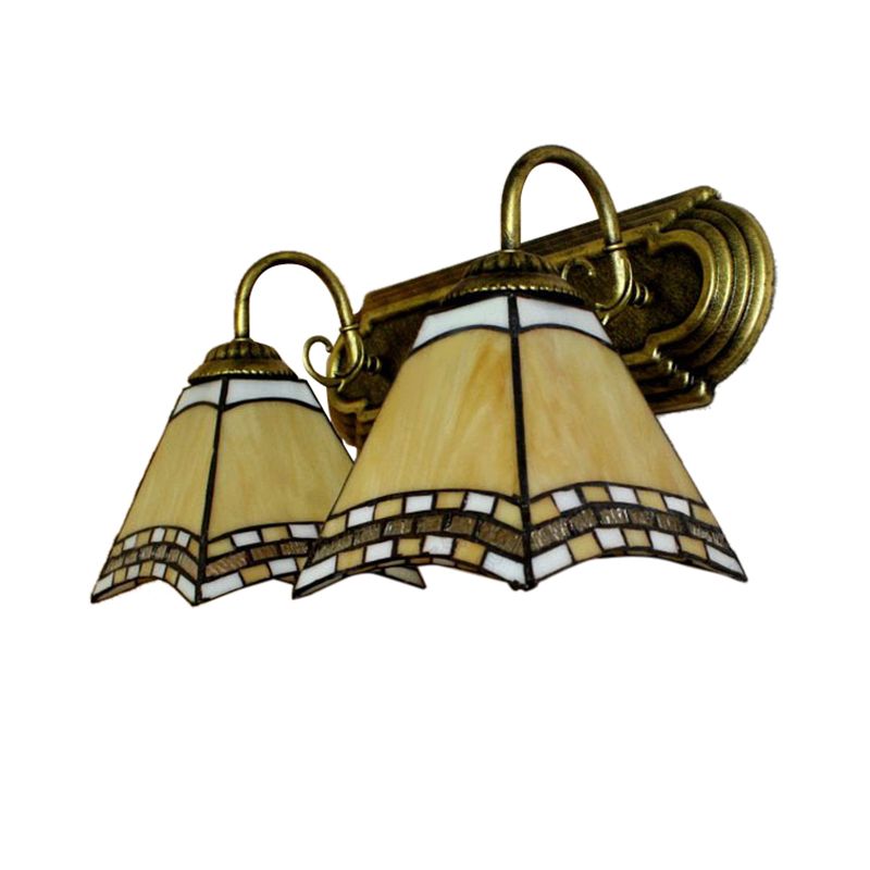 Tiffany Loft Pyramid Wall Light Stained Glass 2 Heads Wall Mount Light in Amber for Bedroom