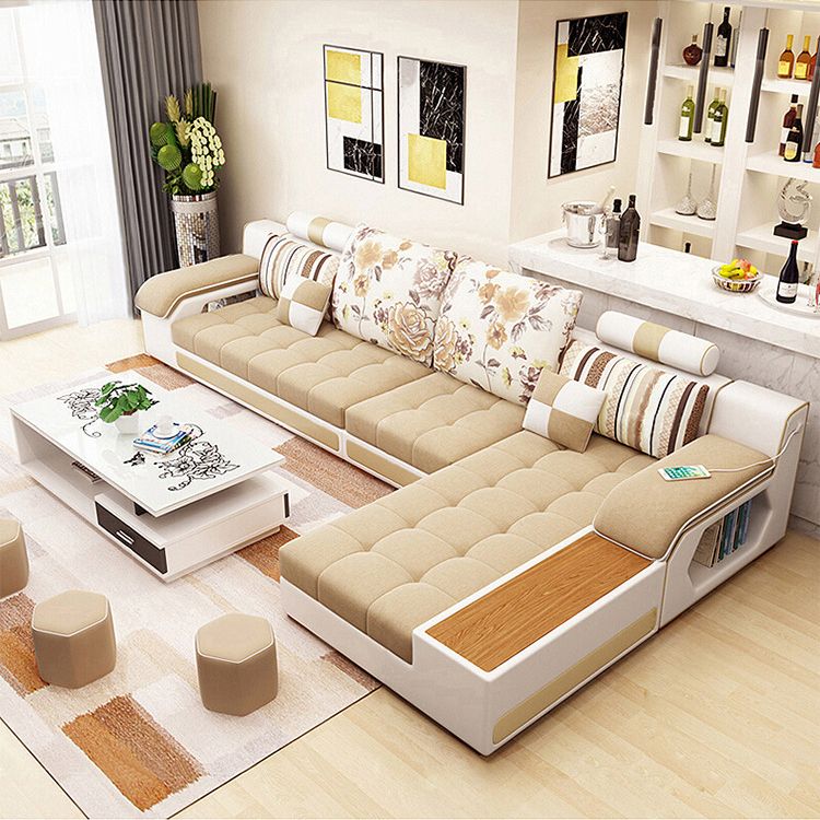 Tuxedo Arm Sofa and Chaise Slipcovered Fabric Settee with Storage