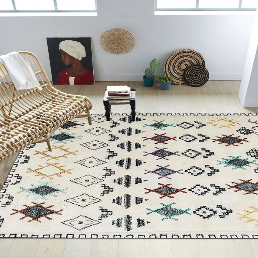 Multicolor Bohemian Area Carpet Polyester Tribal Classicism Indoor Rug Anti-Slip Backing Carpet for Living Room