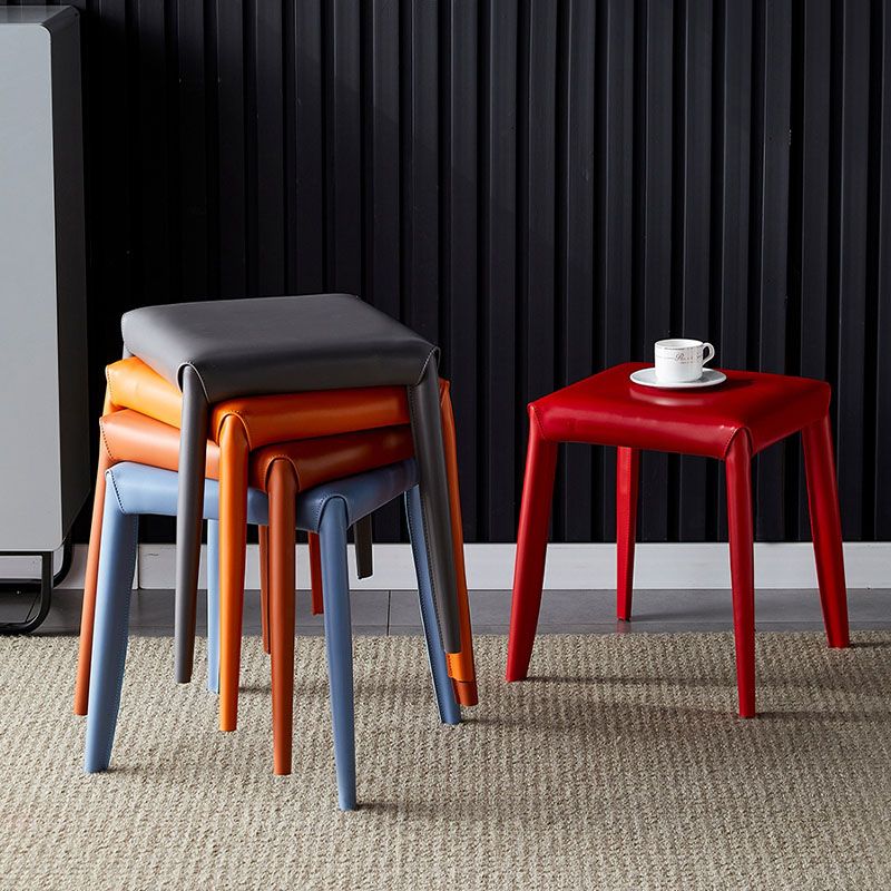 Glam Ottoman Faux Leather Stain Resistant Solid Color Square Ottoman with Metal Legs