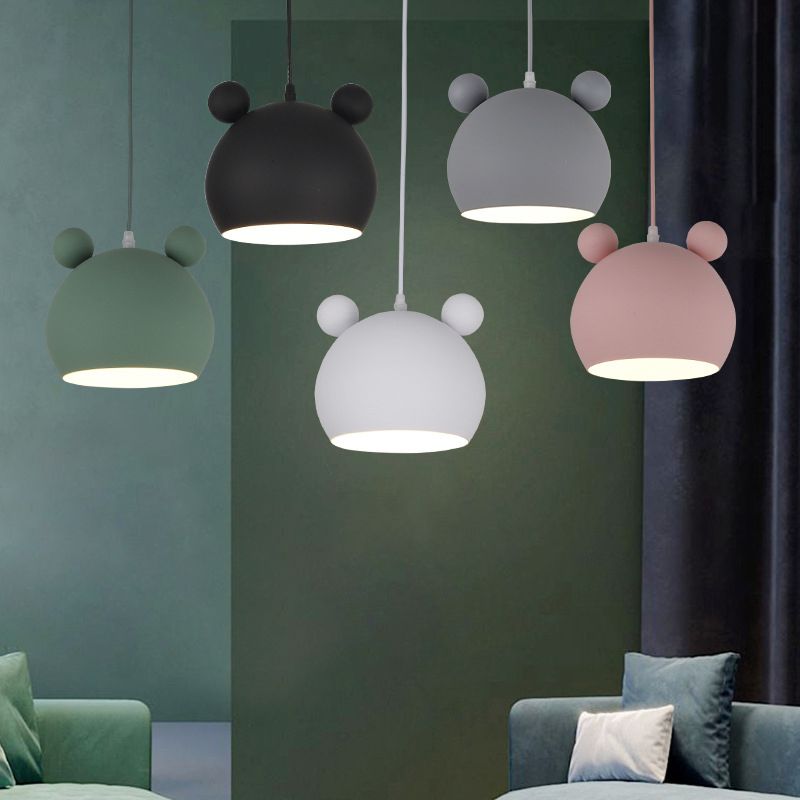 Metal Bear Head Pendant Ceiling Lamp Cartoon Hanging Light Fixture for Kindergarten