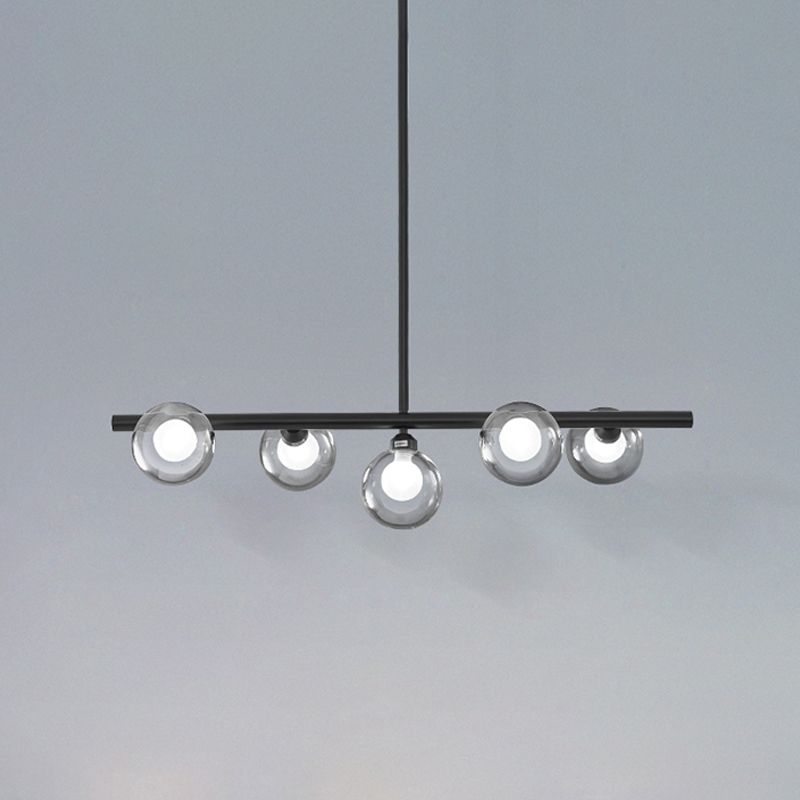 Contemporary 5 Heads Island Lighting Black Finish Global LED Suspension Pendant Lamp with Clear Glass Shade