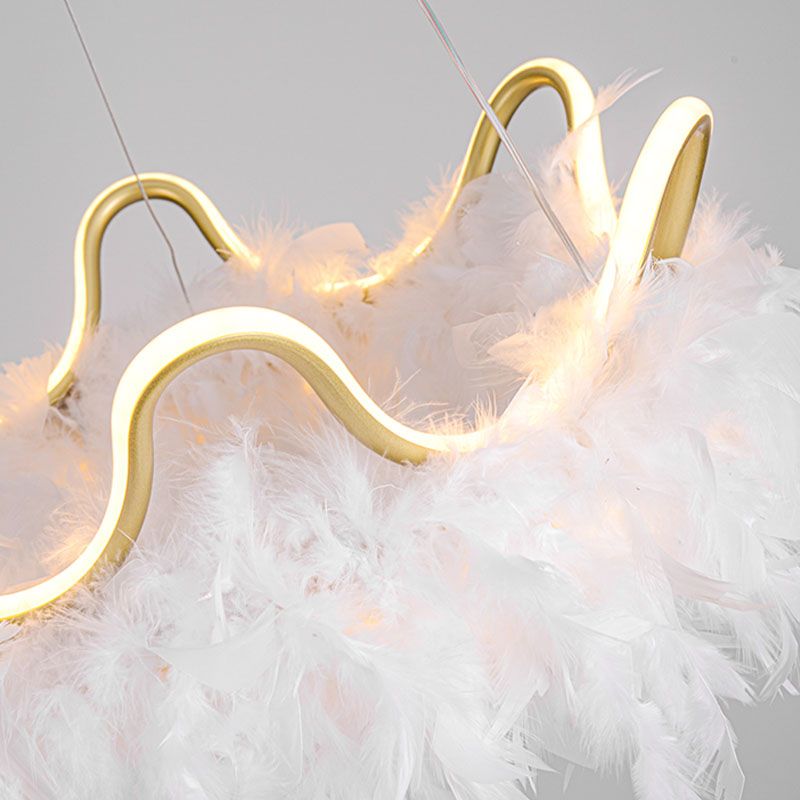 Verstellbare Kronleuchterleuchten moderner Kronleuchter -Anhängerlampe mit weißem Federschatten