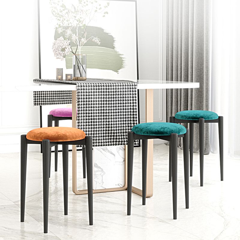 Modern Tear Resistant Pouf Circle Shape Dark Green Velvet Ottoman