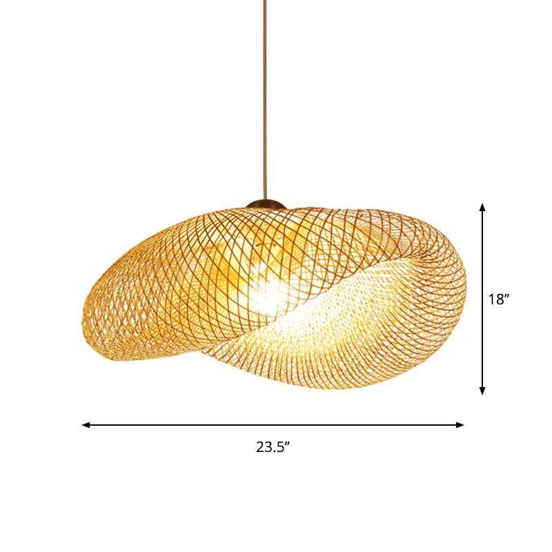 Modernismus 1 Glühbirne Hängende Lampe Holz handgefertigt Anhängerleuchte mit Bambusschatten