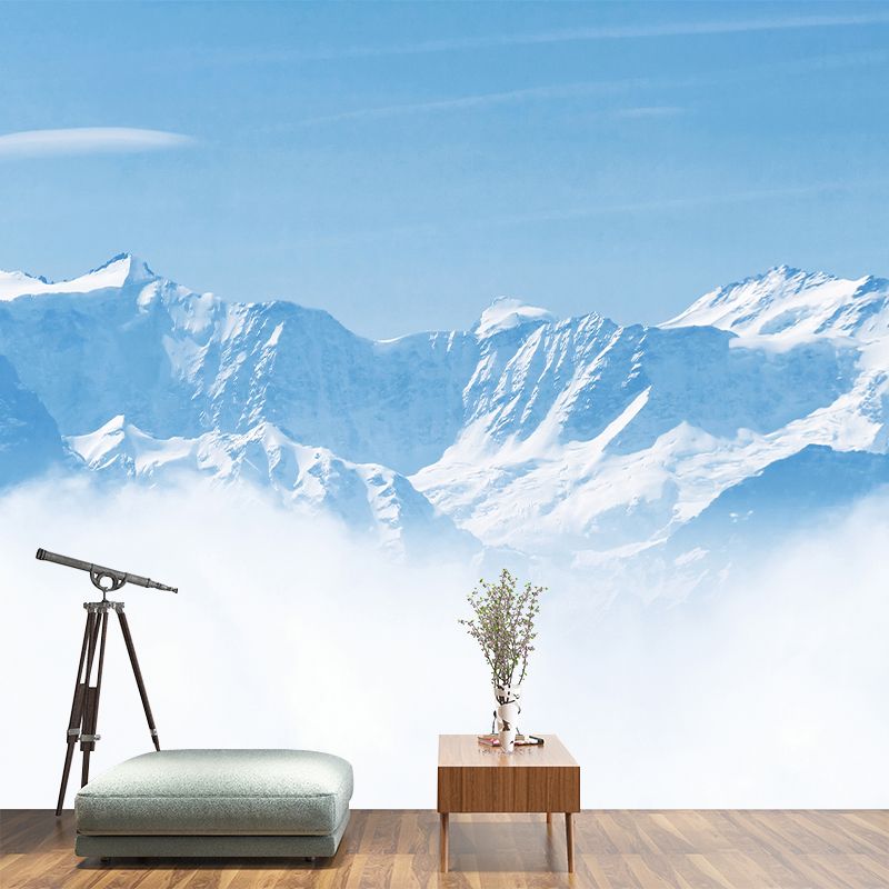 Large Contemporary Mural Wallpaper Blue-White Snow Mountain above Cloud Wall Art, Custom Size