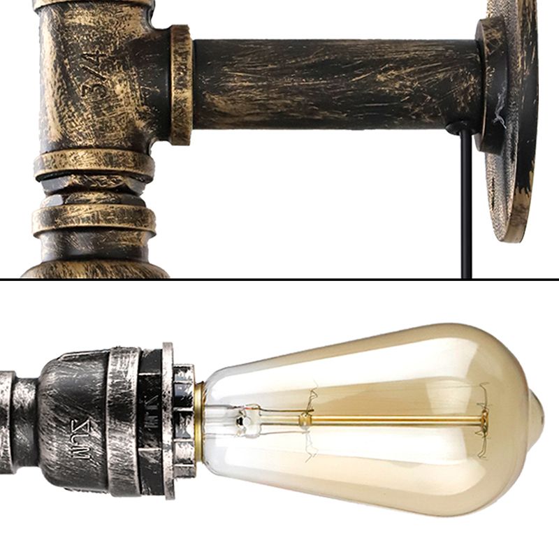 Industrial Metal Wall Sconce Pipe Shape Wall Light for Living Room in Rust