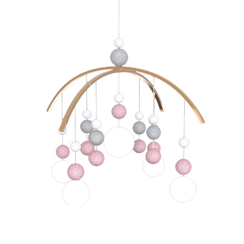 Globe Chandelier Light Cartoon White Glass 5-Bulb Pink/Blue Hanging Pendant with Small Ball Decor