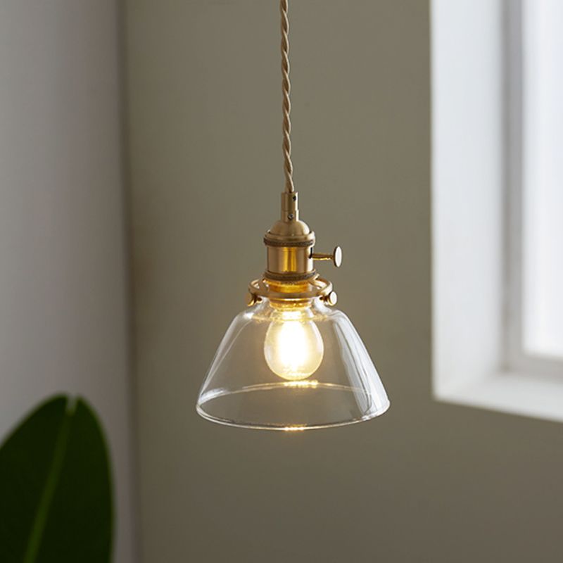 Lampada a sospensione di rame a 1 luce Lampada in vetro vintage Luce a sospensione per sala da pranzo