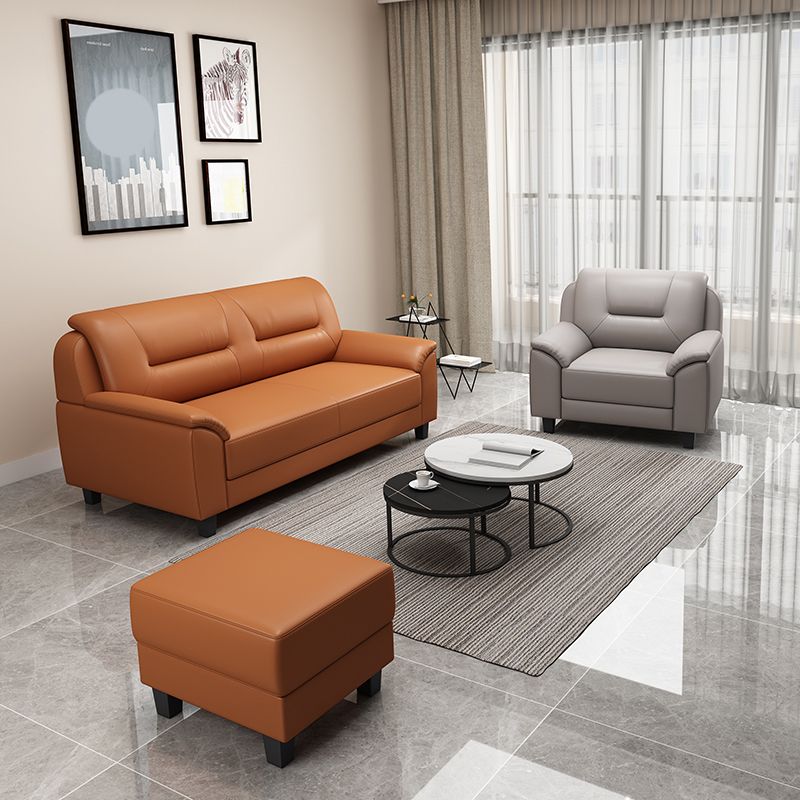 31.50" H Faux Leather Pillow Top Arm Sofa with Cushions for Living Room