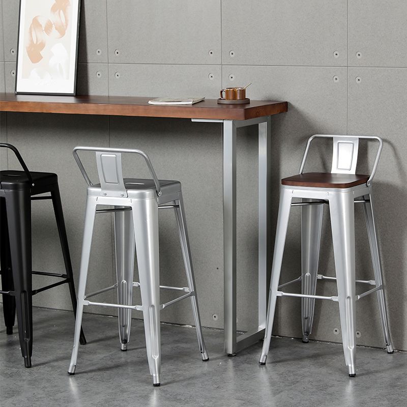 Industrial Wood Top Barstool Iron 4 Legs Bar Stool for Indoor