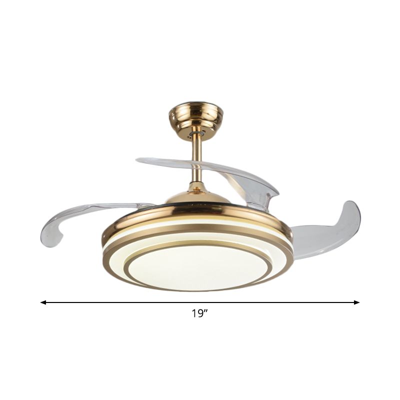 Gold Tiered Semi Flush Mount Lighting Simple 4 Blades LED Acrylic Hanging Fan Lamp, 19" Wide
