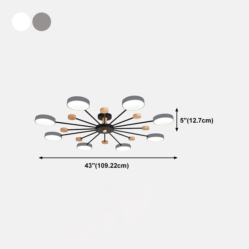 Luz de techo redondo nórdico Luz de montura de montura de luz múltiple con madera para dormitorio