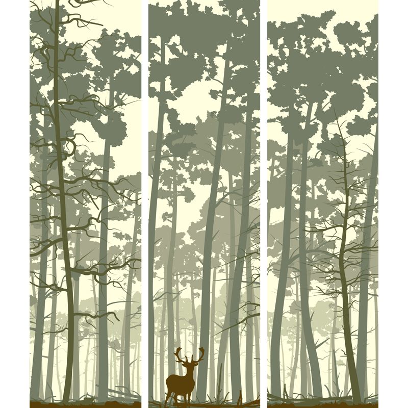 Contemporary Dusk Forest Deer Mural for Living Room Personalized Wall Art in Beige