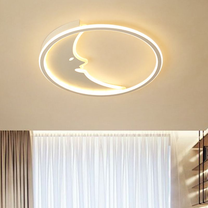 LED Bedroom Flush Mount Lighting Simple White Flush Mount Fixture with Moon Acrylic Shade in Warm/White Light/Remote Control Stepless Dimming, 17"/21" Wide