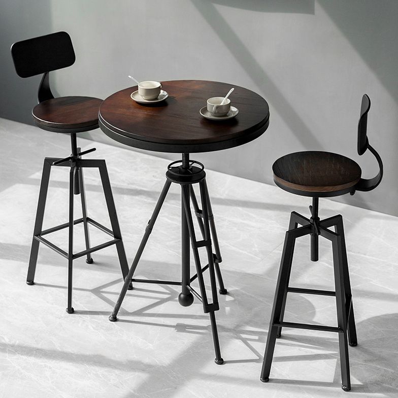 Industrial Adjustable Height Bar Stool Iron Round Armless Bar Stool
