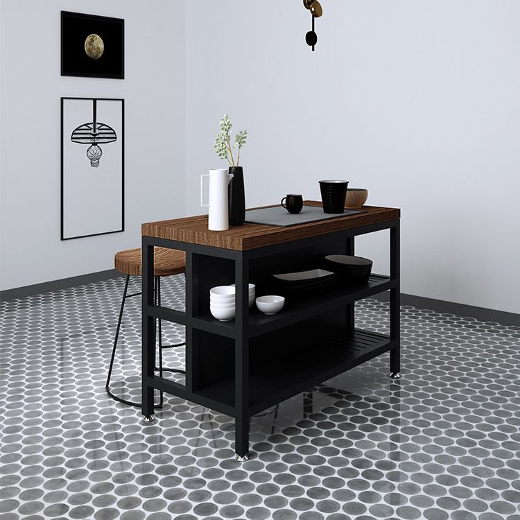 Industrial Stationary Kitchen Island Set Wood Rectangular Island Table