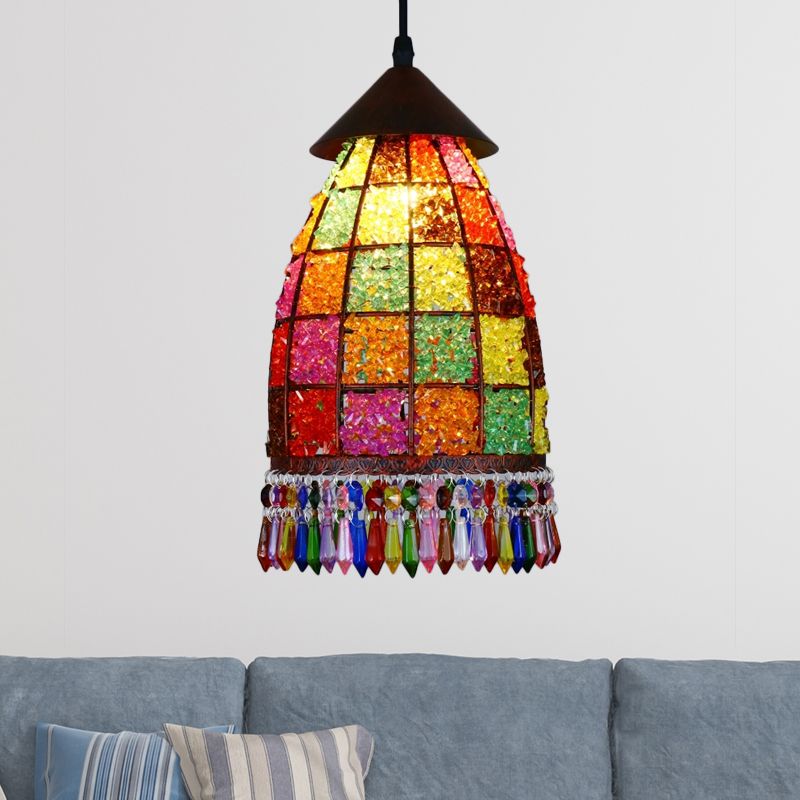 Dome Metal Ceiling Pendant Bohemian 1 Light Living Room Hanging Ceiling Light in Black, 6"/7.5"/10" Wide