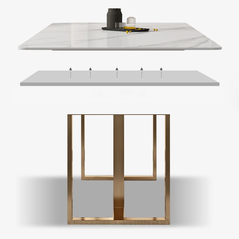 Glam Sintered Stone White Dining Table Rectangle Kitchen Dining Table for Kitchen
