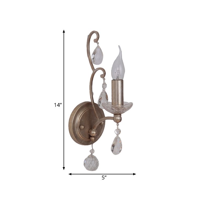 Rost/gealtert Silber 1/2 Lichter Leuchten Leuchte Leuchte Traditionelle Kristall -Kerzen -Wandlampe für Wohnzimmer