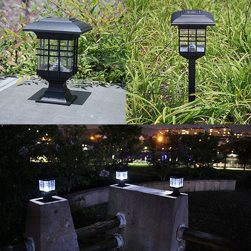 House Shaped Courtyard Solar Ground Light Plastic Vintage LED Stake Lighting in Black