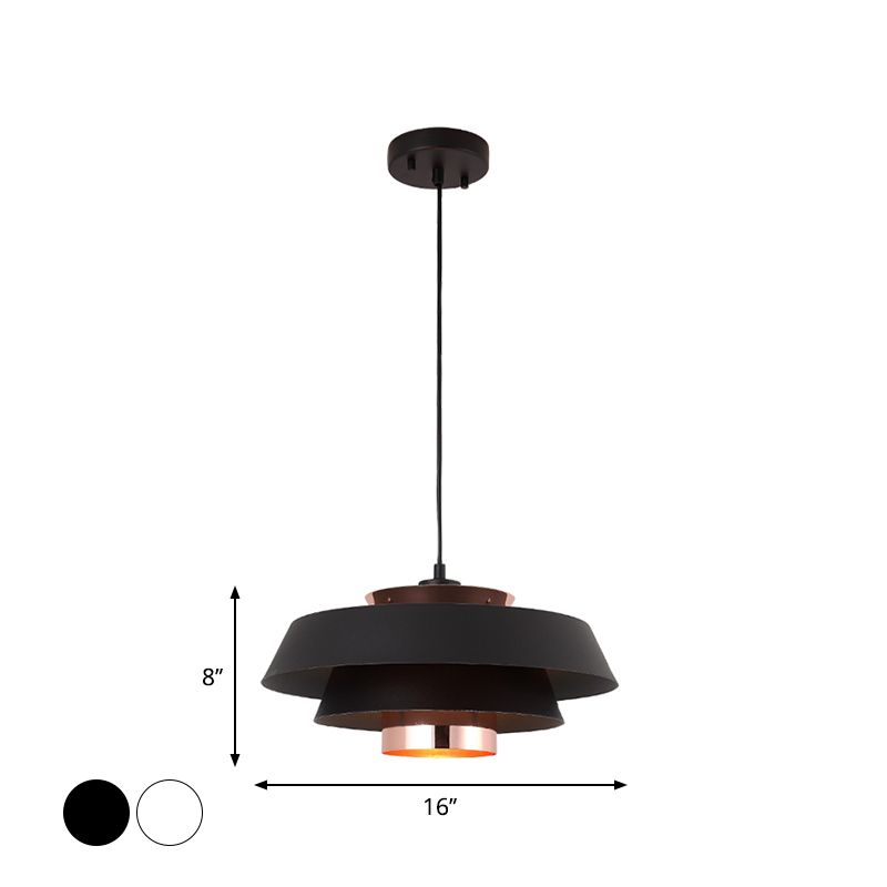 Metallic 3-Tier Round Hanging Pendant Modern Black/White and Rose Gold LED Ceiling Light Fixture