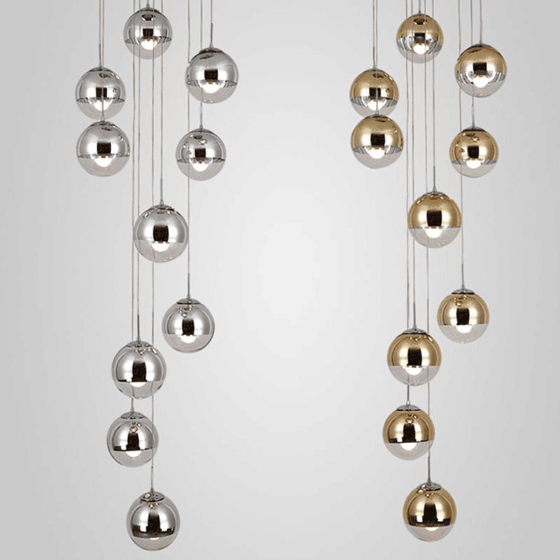 Luz de colgante de clúster de Chrome Postmodern 10 luces Lámpara de techo de vidrio transparente para dúplex